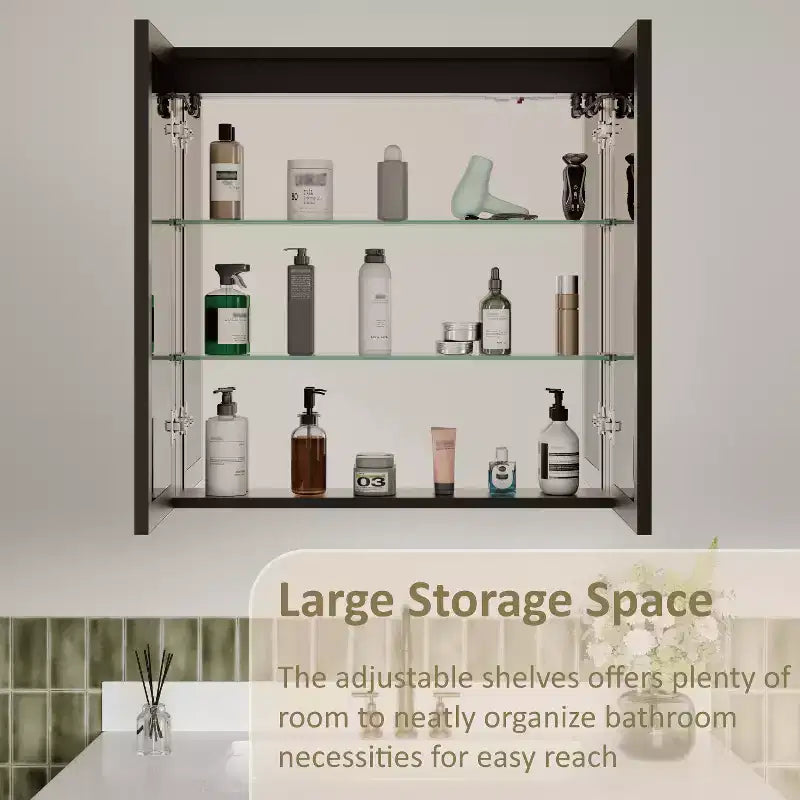 Mobiletto da bagno con specchio LED – Montaggio a superficie o a incasso, Dimmerabile, Antiappannamento, Ripiani regolabili