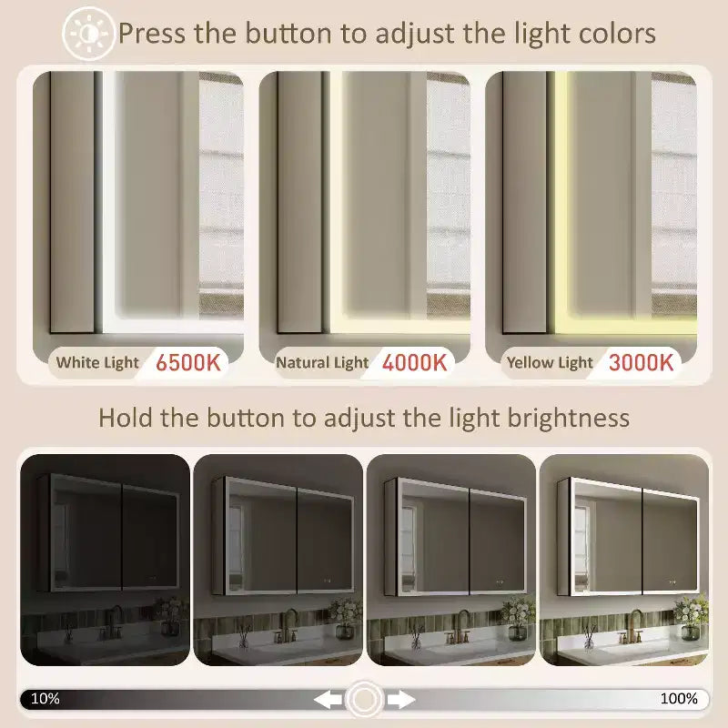 Mobiletto da bagno con specchio LED – Montaggio a superficie o a incasso, Dimmerabile, Antiappannamento, Ripiani regolabili