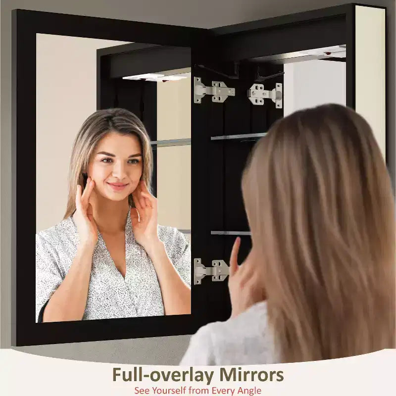 Mobiletto da bagno con specchio LED – Montaggio a superficie o a incasso, Dimmerabile, Antiappannamento, Ripiani regolabili