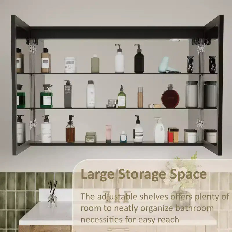 Mobiletto da bagno con specchio LED – Montaggio a superficie o a incasso, Dimmerabile, Antiappannamento, Ripiani regolabili