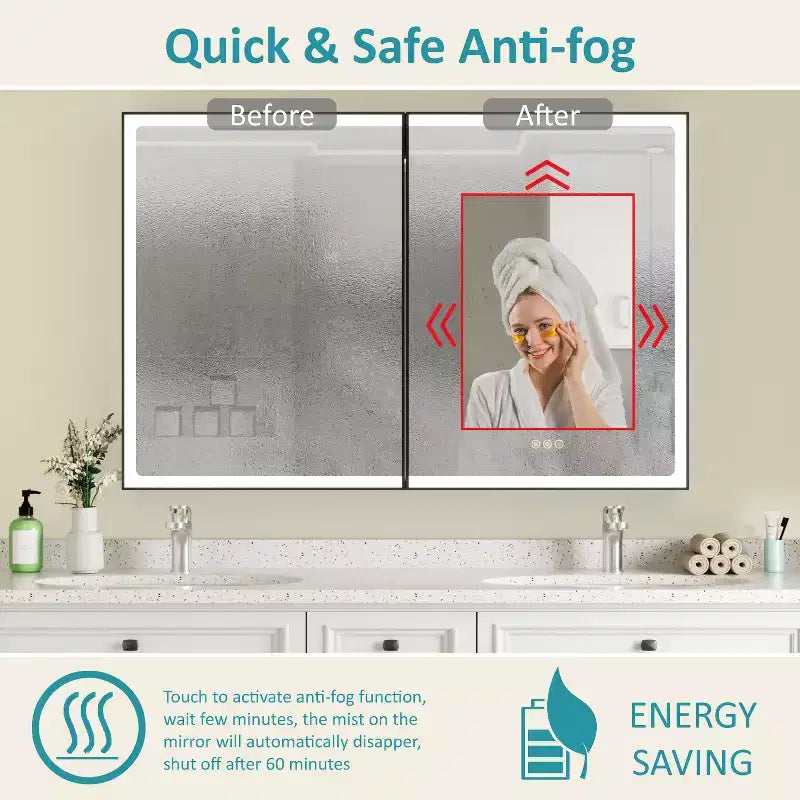 Mobiletto da bagno con specchio LED – Montaggio a superficie o a incasso, Dimmerabile, Antiappannamento, Ripiani regolabili