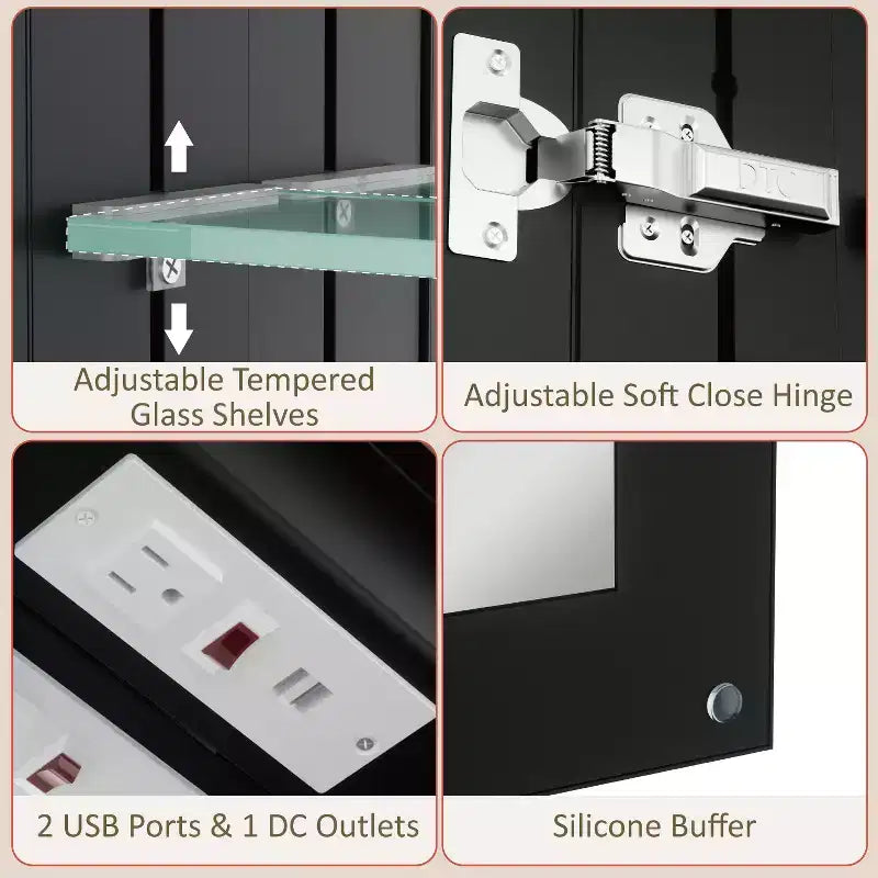 Mobiletto da bagno con specchio LED – Montaggio a superficie o a incasso, Dimmerabile, Antiappannamento, Ripiani regolabili