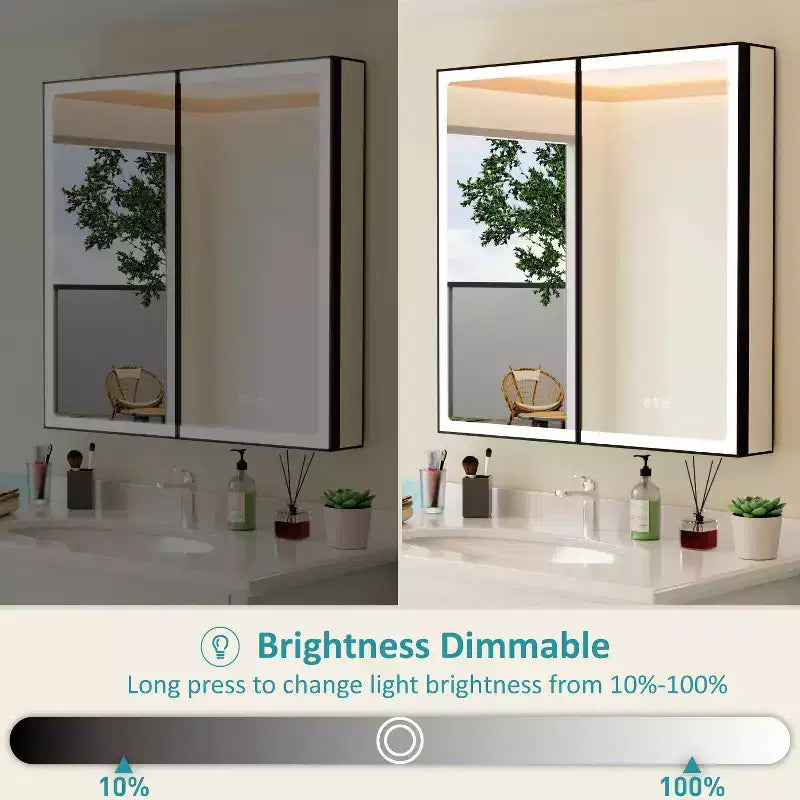 Mobiletto da bagno con specchio LED – Montaggio a superficie o a incasso, Dimmerabile, Antiappannamento, Ripiani regolabili