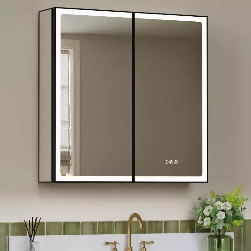 Mobiletto da bagno con specchio LED – Montaggio a superficie o a incasso, Dimmerabile, Antiappannamento, Ripiani regolabili