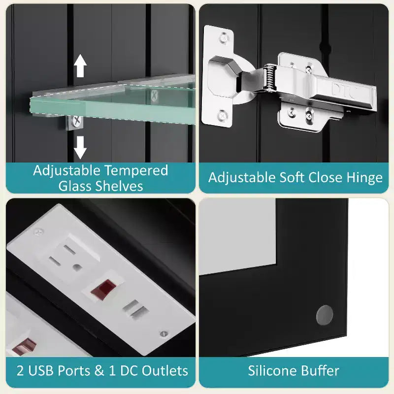 Mobiletto da bagno con specchio LED – Montaggio a superficie o a incasso, Dimmerabile, Antiappannamento, Ripiani regolabili