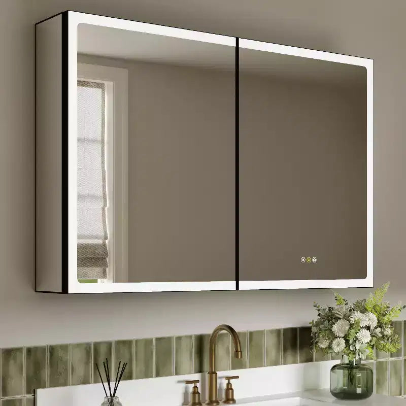 Mobiletto da bagno con specchio LED – Montaggio a superficie o a incasso, Dimmerabile, Antiappannamento, Ripiani regolabili