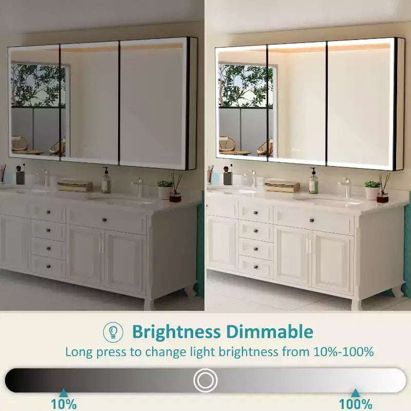 Mobiletto da bagno con specchio LED – Montaggio a superficie o a incasso, Dimmerabile, Antiappannamento, Ripiani regolabili