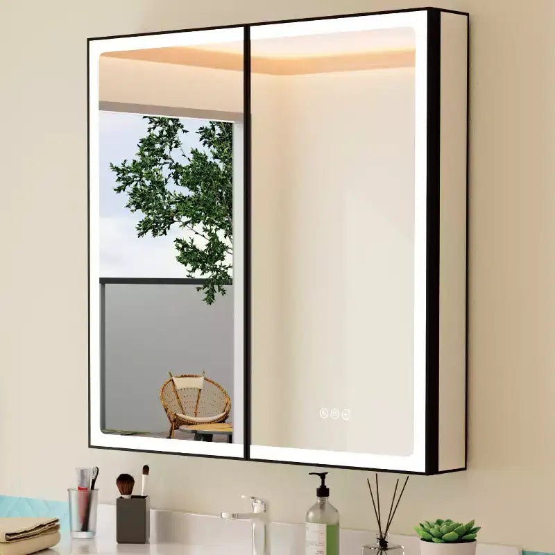 Mobiletto da bagno con specchio LED – Montaggio a superficie o a incasso, Dimmerabile, Antiappannamento, Ripiani regolabili