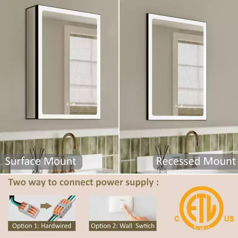 Mobiletto da bagno con specchio LED – Montaggio a superficie o a incasso, Dimmerabile, Antiappannamento, Ripiani regolabili