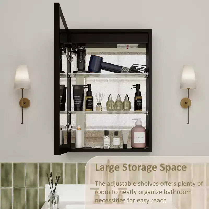 Mobiletto da bagno con specchio LED – Montaggio a superficie o a incasso, Dimmerabile, Antiappannamento, Ripiani regolabili