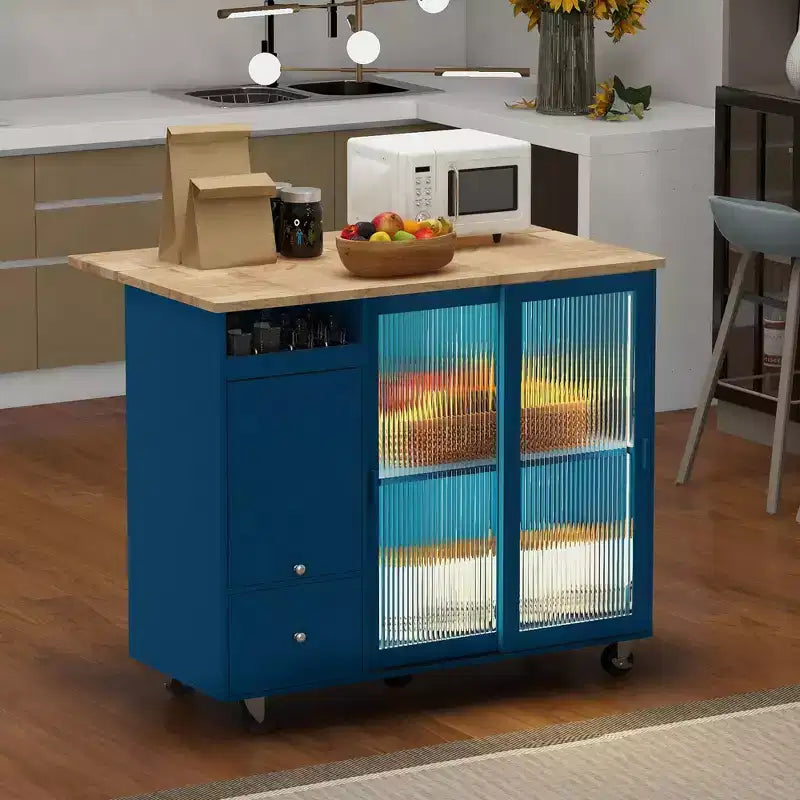 Carrello da Cucina su Ruote con Luce LED, 2 Cassetti e Ripiano Regolabile