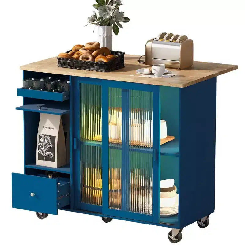 Carrello da Cucina su Ruote con Luce LED, 2 Cassetti e Ripiano Regolabile