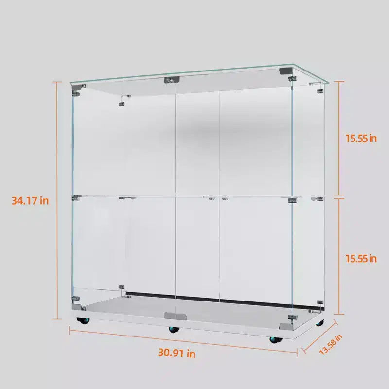 Vetrinetta in vetro temperato con striscia luminosa Bluetooth e ruote bloccabili