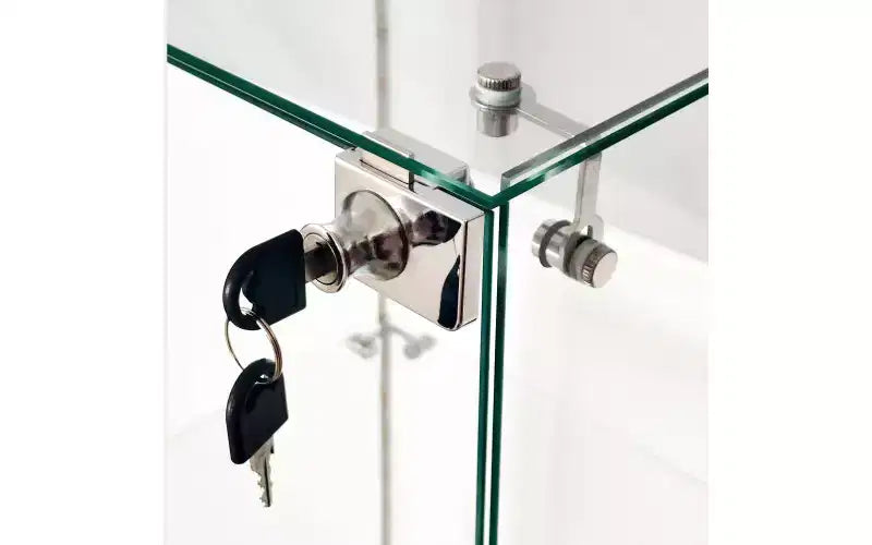 Vetrinetta in vetro temperato con striscia luminosa Bluetooth e ruote bloccabili