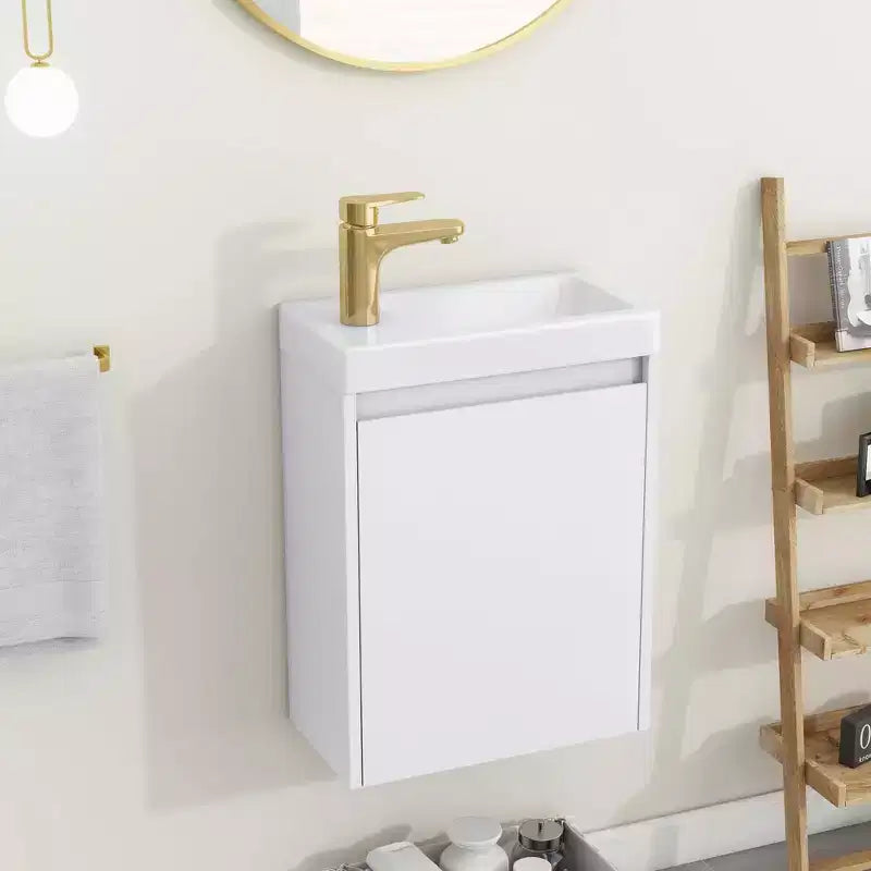 Mobile Bagno Sospeso da 40 cm con Lavabo e Armadietto Contenitore