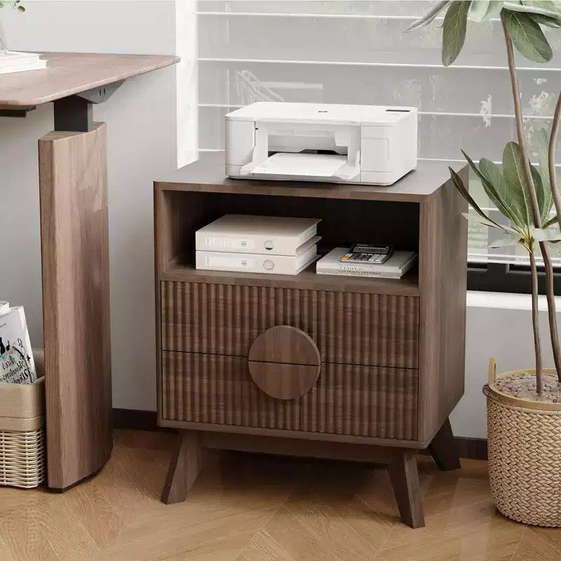 Modern Fluted Night Stand , Wood Nightstand Bedside Table End Table , Drawers and Storage Shelf for Living Room Bedroom