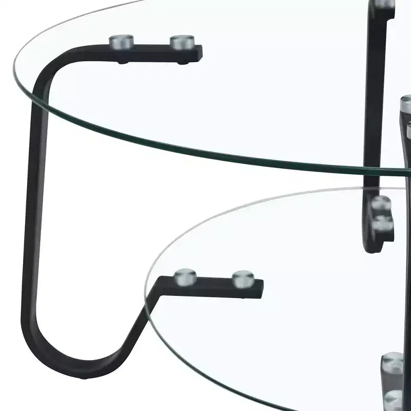 Tavolino rotondo con struttura in metallo e doppio ripiano in vetro temperato, 80 x 80 x 45 cm