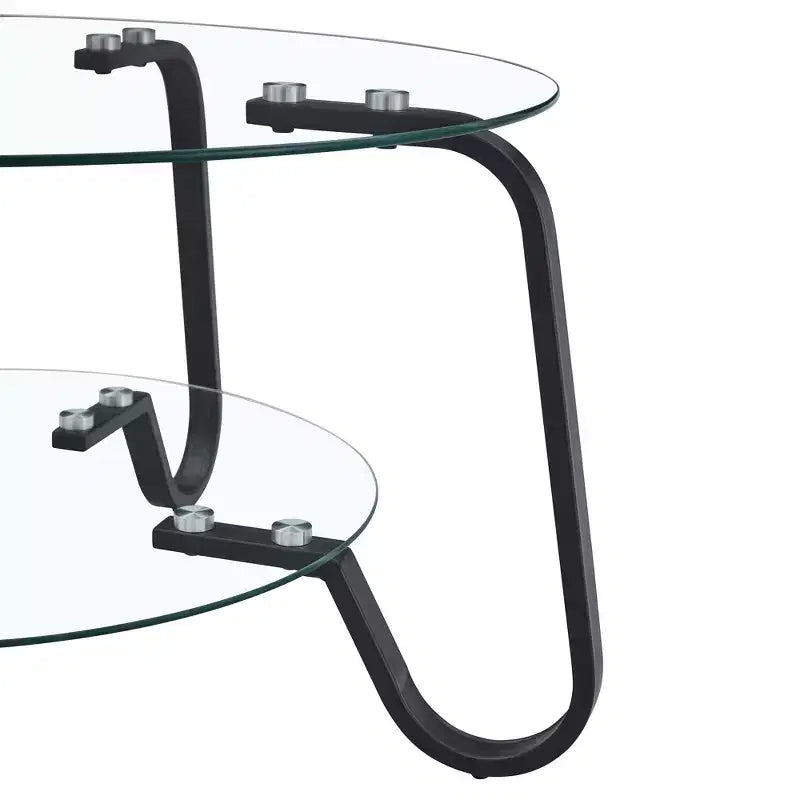 Tavolino rotondo con struttura in metallo e doppio ripiano in vetro temperato, 80 x 80 x 45 cm