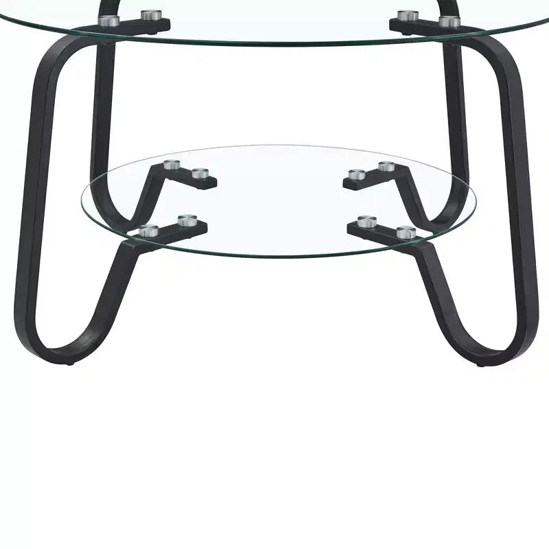 Tavolino rotondo con struttura in metallo e doppio ripiano in vetro temperato, 80 x 80 x 45 cm