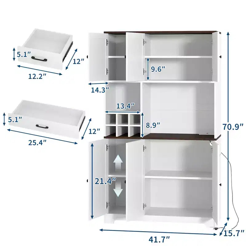 Dispensa da cucina indipendente da 71 pollici con 6 ante