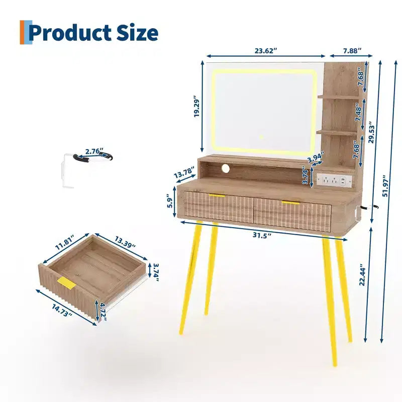 Vanity desk a LED da 31,5" con specchio e 2 cassetti