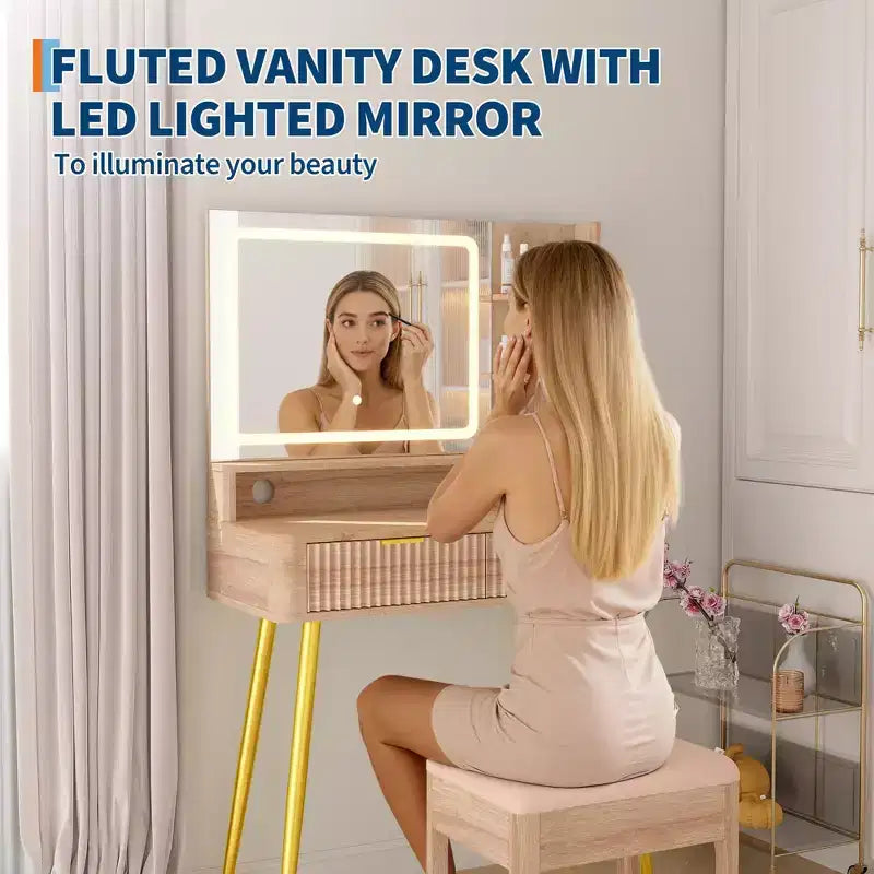 Vanity desk a LED da 31,5" con specchio e 2 cassetti
