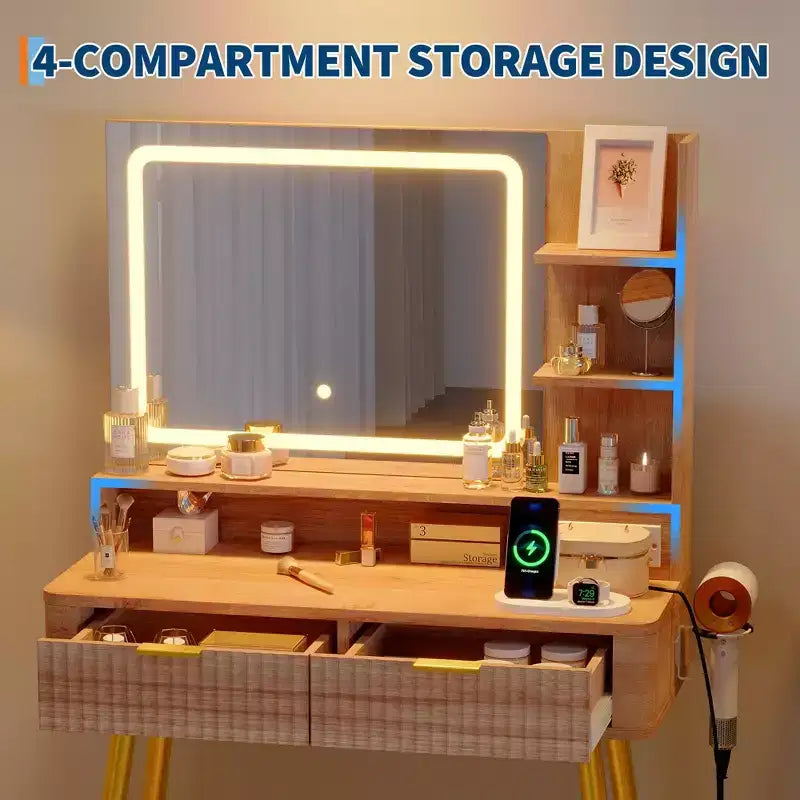Vanity desk a LED da 31,5" con specchio e 2 cassetti