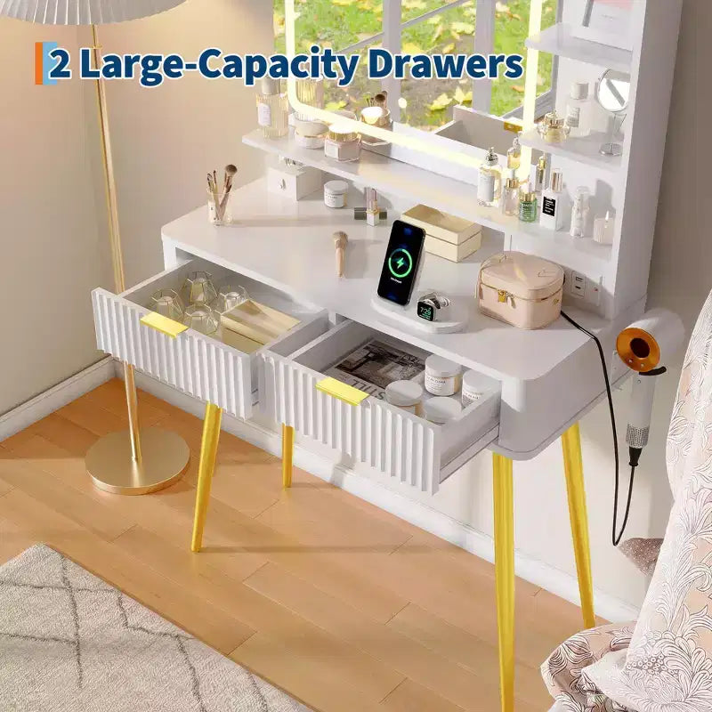 Vanity desk a LED da 31,5" con specchio e 2 cassetti