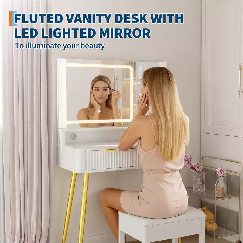 Vanity desk a LED da 31,5" con specchio e 2 cassetti
