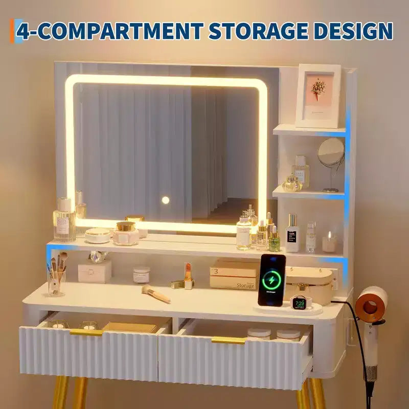 Vanity desk a LED da 31,5" con specchio e 2 cassetti