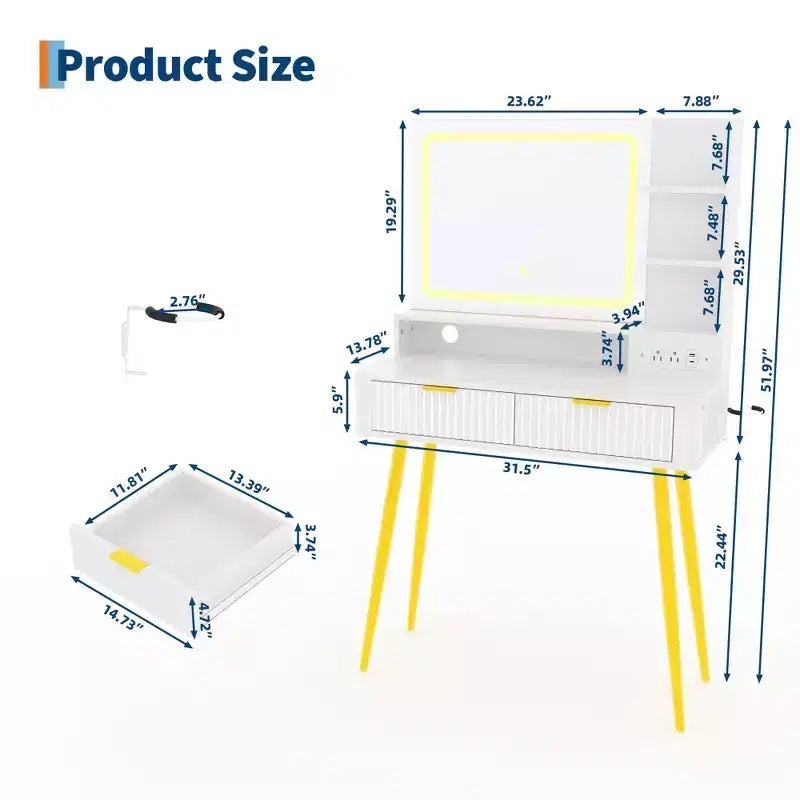 Vanity desk a LED da 31,5" con specchio e 2 cassetti