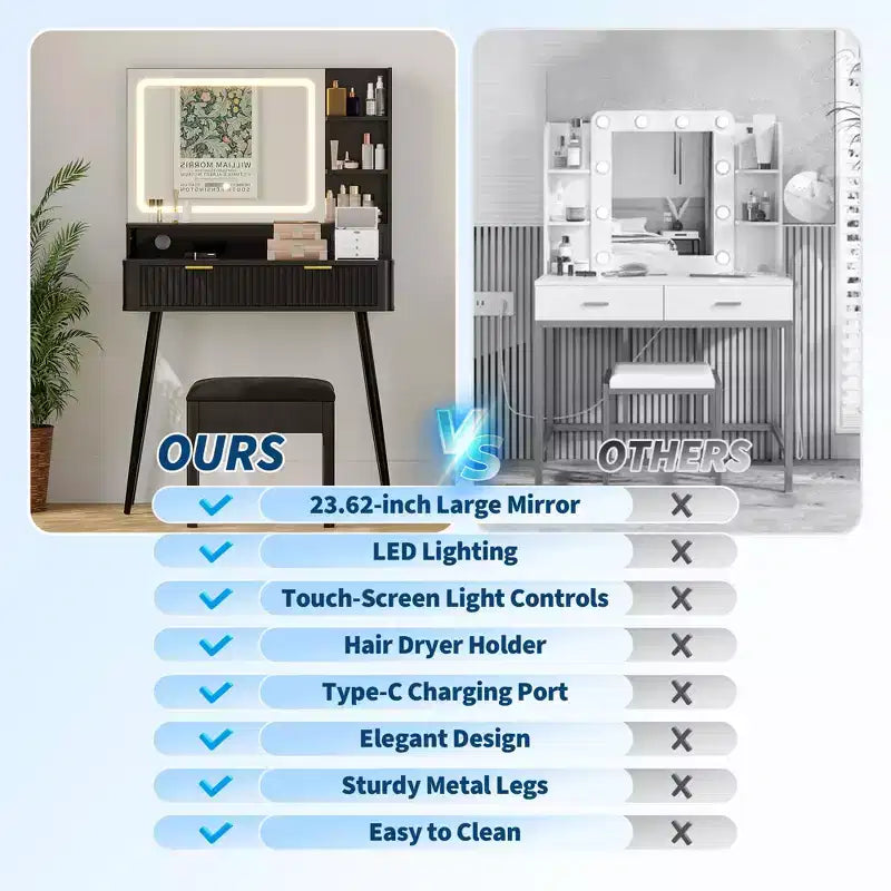 Vanity desk a LED da 31,5" con specchio e 2 cassetti