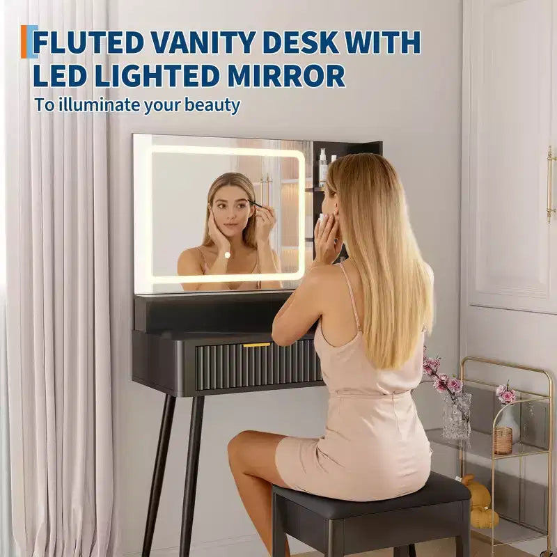 Vanity desk a LED da 31,5" con specchio e 2 cassetti