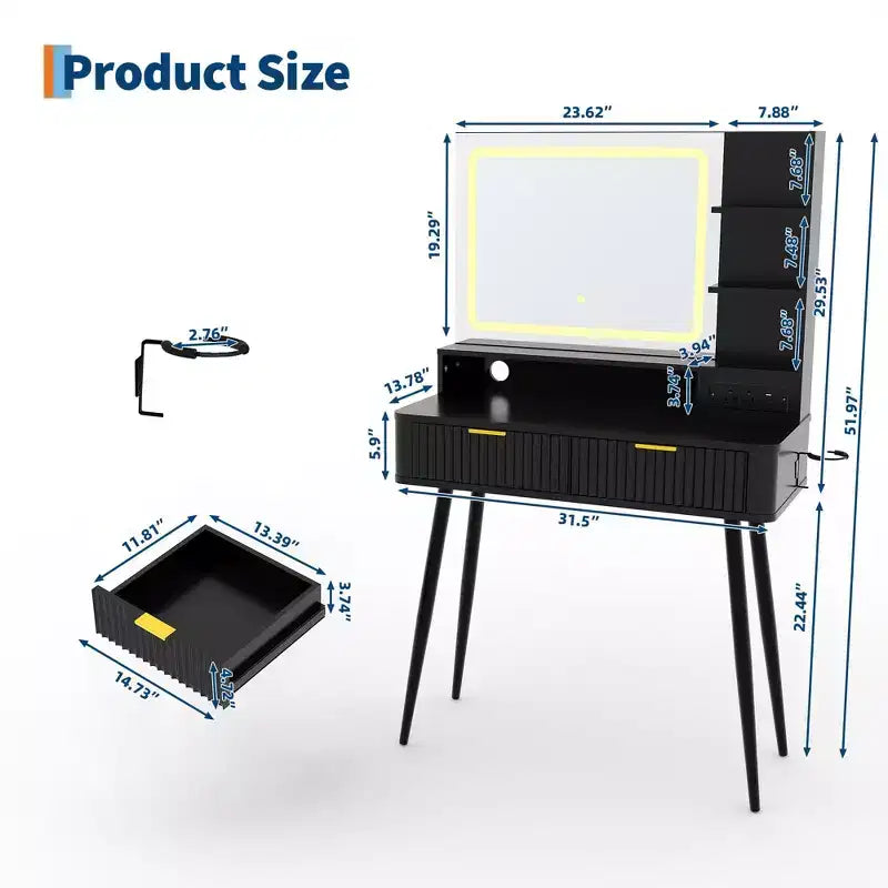Vanity desk a LED da 31,5" con specchio e 2 cassetti