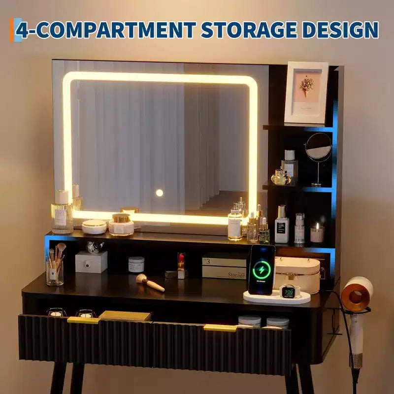 Vanity desk a LED da 31,5" con specchio e 2 cassetti