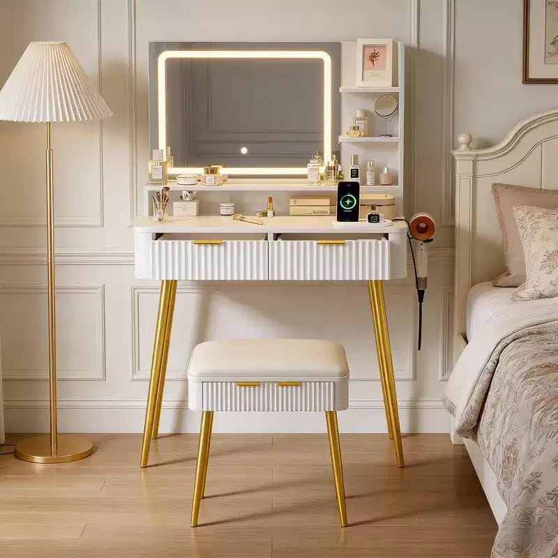 Vanity desk a LED da 31,5" con specchio e 2 cassetti