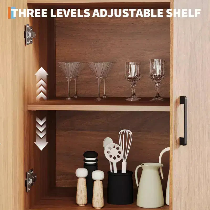 Mobile credenza ad arco da 71 pollici con ripiani aperti e ante, libreria a 5 livelli per sala da pranzo, cucina o soggiorno - Marrone
