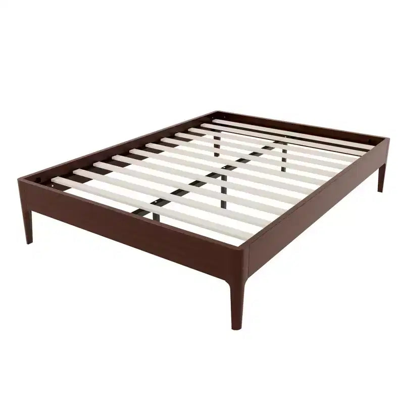 Letto a piattaforma in bambù massiccio con supporto centrale in metallo e contenitore sotto il letto