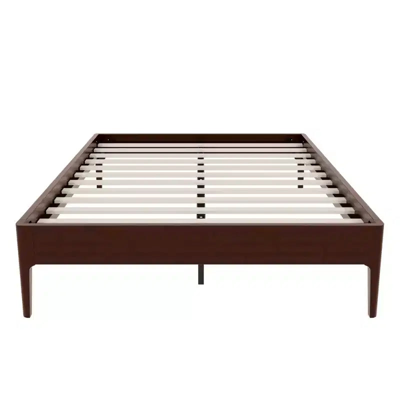 Letto a piattaforma in bambù massiccio con supporto centrale in metallo e contenitore sotto il letto