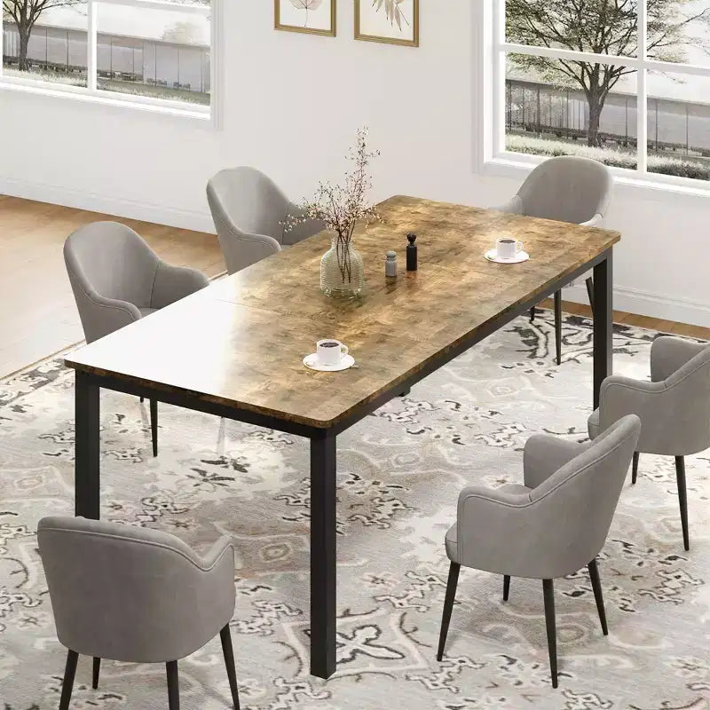 Tavolo da Pranzo Rettangolare da 200 cm con Gambe in Metallo, da 6 a 8 Posti, per Sala da Pranzo o Ufficio