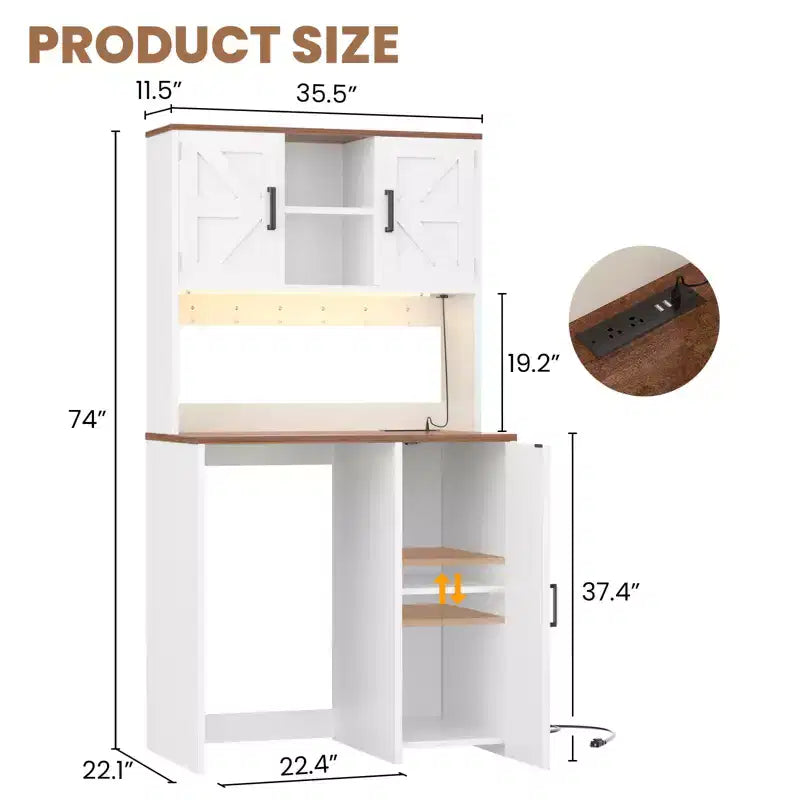 Dispensa da fattoria da 74 pollici con spazio per mini-frigo e vano per macchina da caffè