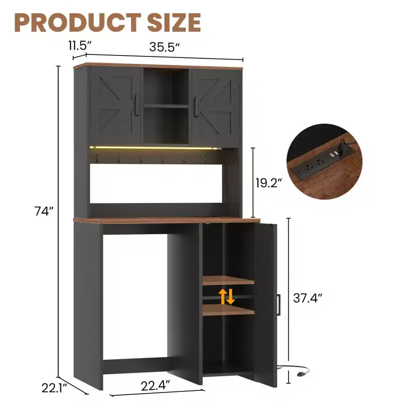 Dispensa da fattoria da 74 pollici con spazio per mini-frigo e vano per macchina da caffè