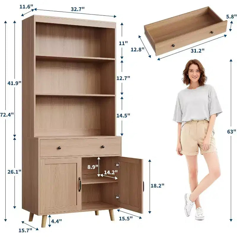 Credenza Alta con Ante e Cassetti – Mobile Contenitore per Soggiorno, Sala da Pranzo, Ufficio