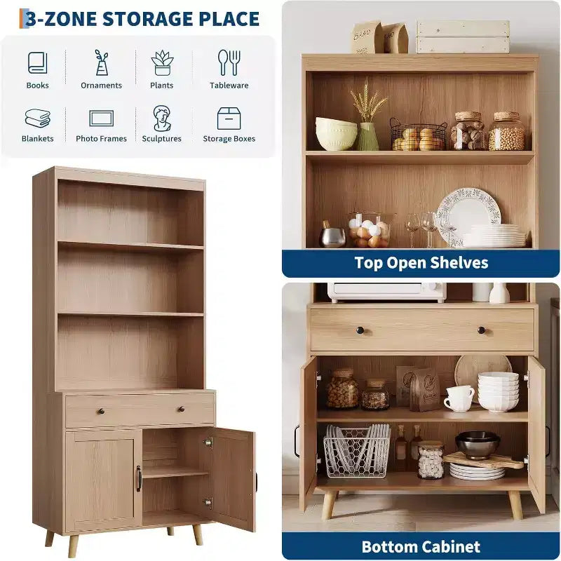 Credenza Alta con Ante e Cassetti – Mobile Contenitore per Soggiorno, Sala da Pranzo, Ufficio