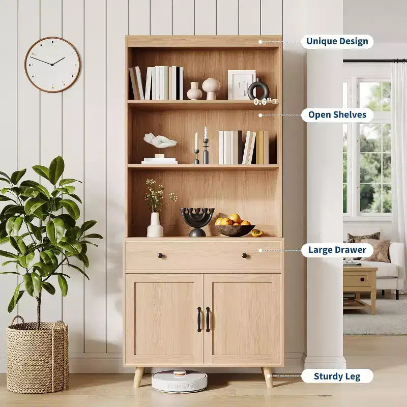 Credenza Alta con Ante e Cassetti – Mobile Contenitore per Soggiorno, Sala da Pranzo, Ufficio