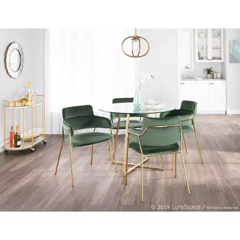 Set di 2 sedie da pranzo contemporanee in velluto con struttura in metallo dorato