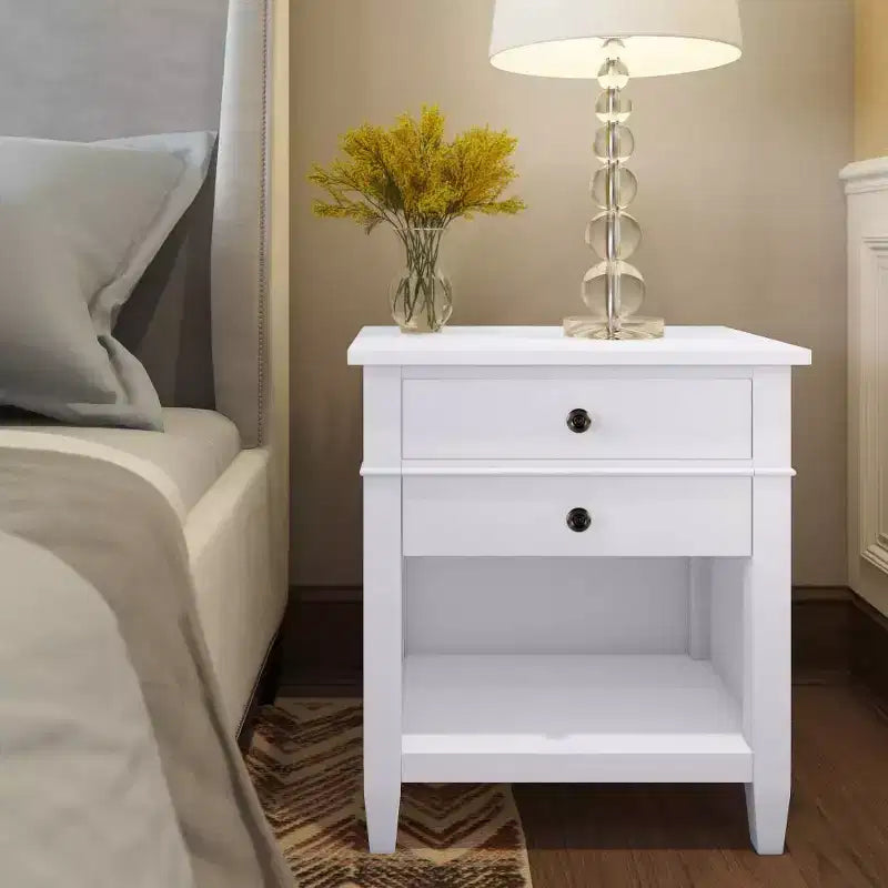 Comodino da 24" in legno massello con 2 cassetti - Bianco