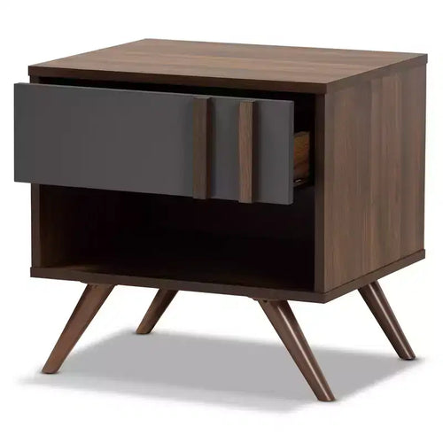Comodino in legno bicolore a 1 cassetto – Grigio e noce
