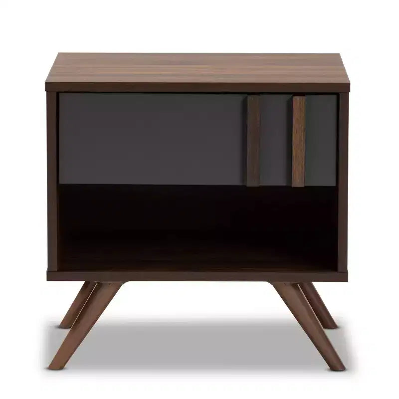 Comodino in legno bicolore a 1 cassetto – Grigio e noce