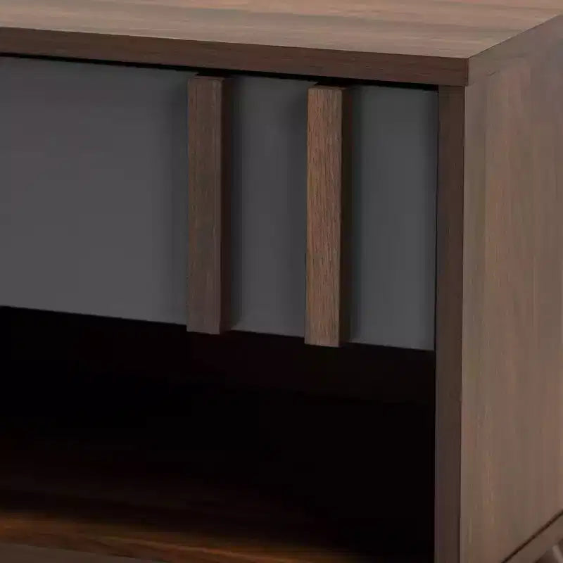 Comodino in legno bicolore a 1 cassetto – Grigio e noce